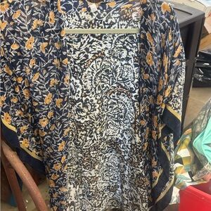 Floral Print Navy and Mustard Kimono